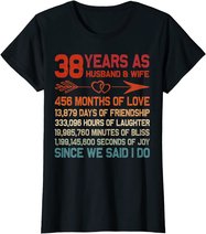 38 Years as Husband & Wife 38th Anniversary Gift for Couple T-Shirt