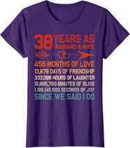 38 Years as Husband & Wife 38th Anniversary Gift for Couple T-Shirt