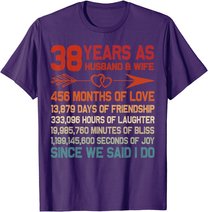 38 Years as Husband & Wife 38th Anniversary Gift for Couple T-Shirt