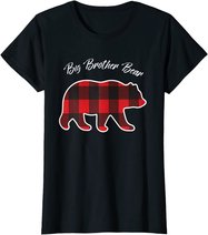 Big Brother Bear Matching Family Christmas Red Plaid Pajama T-Shirt