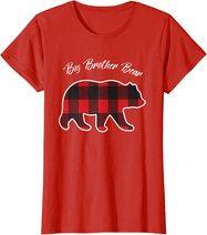 Big Brother Bear Matching Family Christmas Red Plaid Pajama T-Shirt
