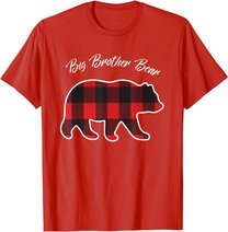 Big Brother Bear Matching Family Christmas Red Plaid Pajama T-Shirt