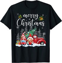 Merry Christmas Gnomes Red Truck Snow Xmas Tree Pajamas T-Shirt