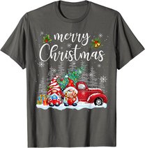 Merry Christmas Gnomes Red Truck Snow Xmas Tree Pajamas T-Shirt