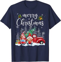 Merry Christmas Gnomes Red Truck Snow Xmas Tree Pajamas T-Shirt