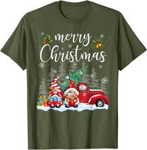Merry Christmas Gnomes Red Truck Snow Xmas Tree Pajamas T-Shirt