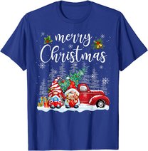 Merry Christmas Gnomes Red Truck Snow Xmas Tree Pajamas T-Shirt