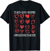 Teach Love Inspire Valentines Day Preschool Teacher Heart T-Shirt