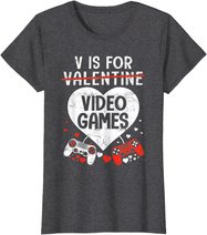 V is for Video Games - Matching Family Valentines Day Gamer T-Shirt