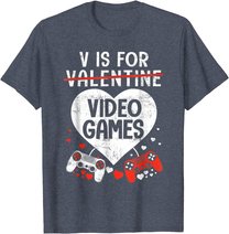 V is for Video Games - Matching Family Valentines Day Gamer T-Shirt