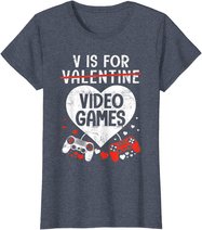 V is for Video Games - Matching Family Valentines Day Gamer T-Shirt
