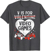 V is for Video Games - Matching Family Valentines Day Gamer T-Shirt