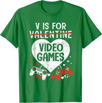 V is for Video Games - Matching Family Valentines Day Gamer T-Shirt