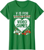 V is for Video Games - Matching Family Valentines Day Gamer T-Shirt