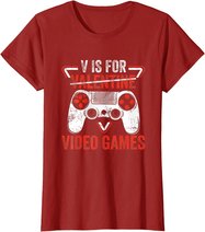 V is for Video Games - Matching Family Valentines Day Gamer T-Shirt