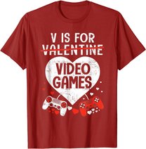 V is for Video Games - Matching Family Valentines Day Gamer T-Shirt