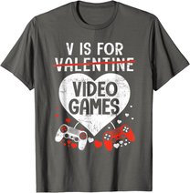 V is for Video Games - Matching Family Valentines Day Gamer T-Shirt