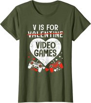 V is for Video Games - Matching Family Valentines Day Gamer T-Shirt