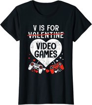 V is for Video Games - Matching Family Valentines Day Gamer T-Shirt
