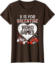 V is for Video Games - Matching Family Valentines Day Gamer T-Shirt