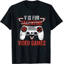 V is for Video Games - Matching Family Valentines Day Gamer T-Shirt