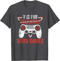V is for Video Games - Matching Family Valentines Day Gamer T-Shirt