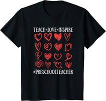 Teach Love Inspire Valentines Day Preschool Teacher Heart T-Shirt