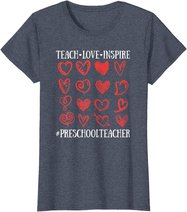 Teach Love Inspire Valentines Day Preschool Teacher Heart T-Shirt