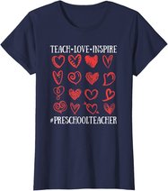 Teach Love Inspire Valentines Day Preschool Teacher Heart T-Shirt