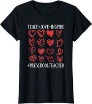 Teach Love Inspire Valentines Day Preschool Teacher Heart T-Shirt