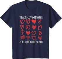 Teach Love Inspire Valentines Day Preschool Teacher Heart T-Shirt