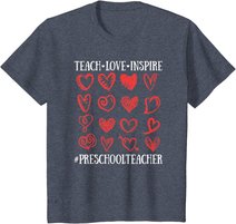 Teach Love Inspire Valentines Day Preschool Teacher Heart T-Shirt