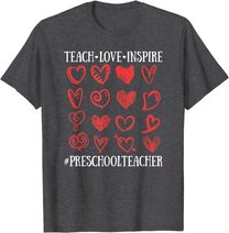 Teach Love Inspire Valentines Day Preschool Teacher Heart T-Shirt
