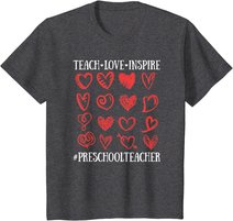 Teach Love Inspire Valentines Day Preschool Teacher Heart T-Shirt