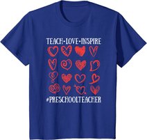 Teach Love Inspire Valentines Day Preschool Teacher Heart T-Shirt