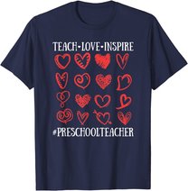 Teach Love Inspire Valentines Day Preschool Teacher Heart T-Shirt
