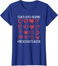 Teach Love Inspire Valentines Day Preschool Teacher Heart T-Shirt