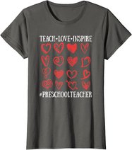 Teach Love Inspire Valentines Day Preschool Teacher Heart T-Shirt
