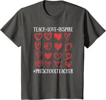 Teach Love Inspire Valentines Day Preschool Teacher Heart T-Shirt