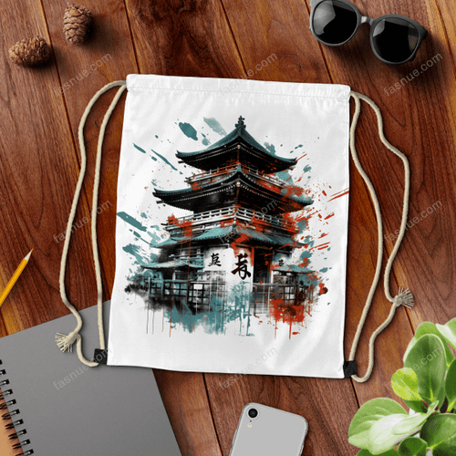 Drawstring Bag Pagoda Classic Japanese Art