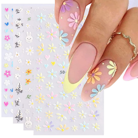 White and gold flower nail decals