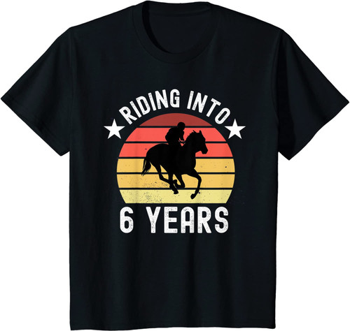 Kids Riding Into 6 Years Horse Gifts For 6 Year Old Birthday T-Shirt