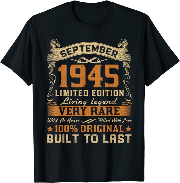 75th Birthday Gift 75 Years Old Retro Vintage September 1945 T-Shirt