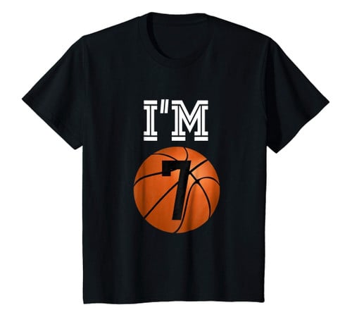Kids Cute Basketball I'm 7 Boy Girl 7th Birthday Gift T-Shirt