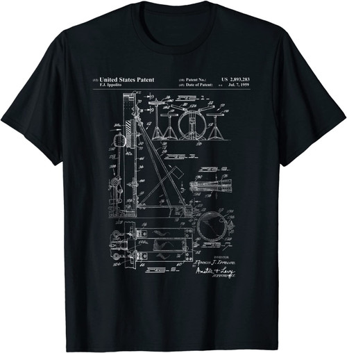 Drummer Gift - Retro Drum Set Patent Drawing T-Shirt