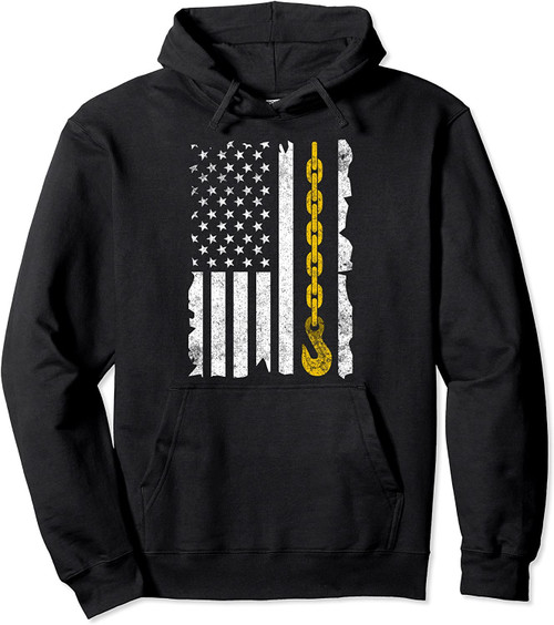 Funny Tow Truck Gift Men Women Cool Us Flag Trucking Driver Pullover Hoodie