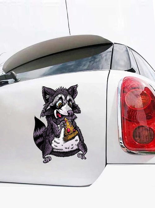Various Sizes Funny Raccoon Eating a Pizza Self-adhesive Decal Car Sticker Waterproof Auto Decors on Bumper Rear Window