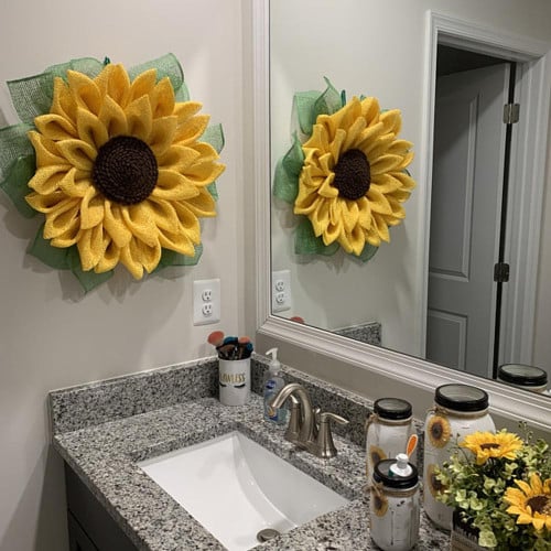 16.5" Artificial Sunflower Wreath Wall Hanging For Bedroom Home Outdoor Garden Wedding Party Festival Decoration (42 X 42cm)