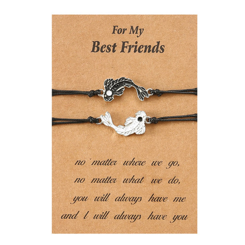 Alloy Drip Oil Tai Chi Fish Good Friends Card Woven Bracelet Necklace