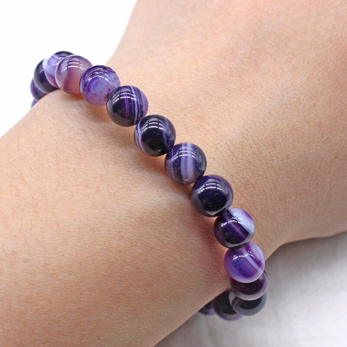 Natural Stone Beads Purple Dream Line Bracelet Stripe Agat Charms Bracelets Women Men 6/8/10/12mm Mohammed Religious Jewelry